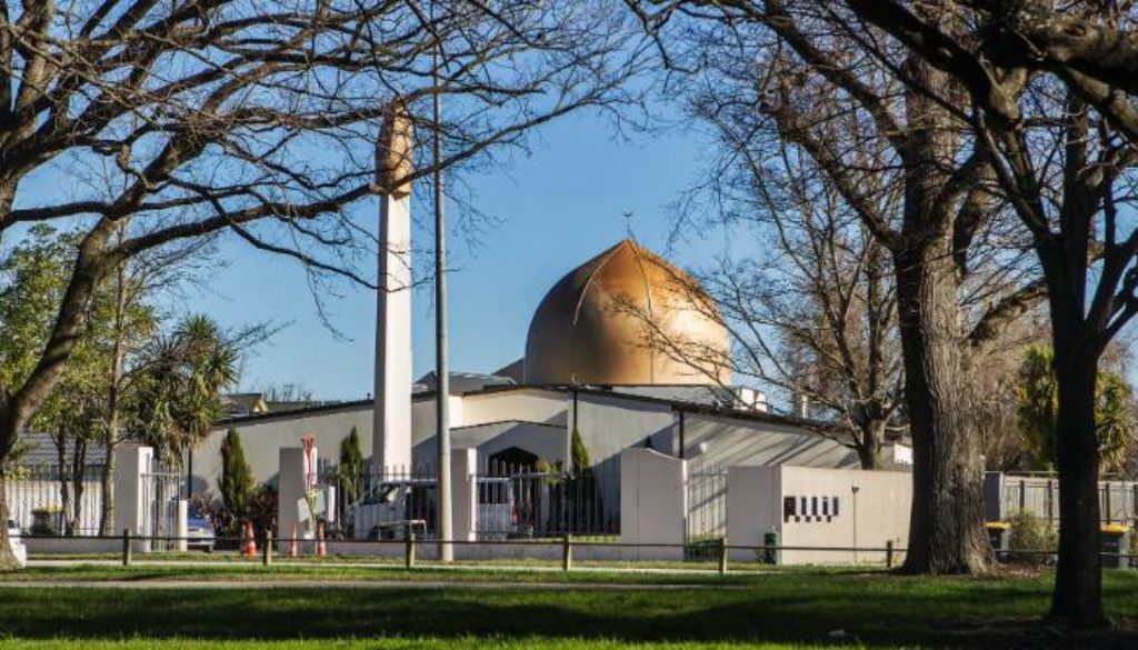 mosque with trees in front